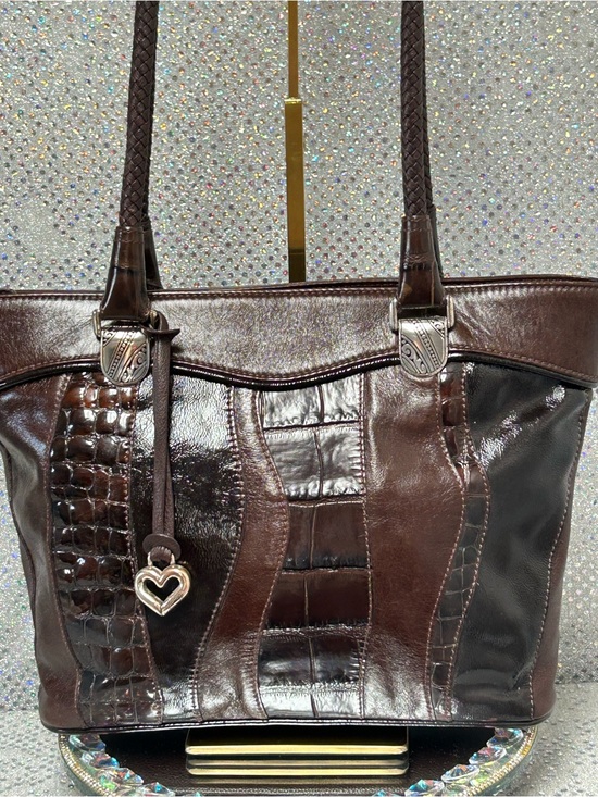 Brighton Handbags - Brighton Brown Patchwork Leather Tote with Heart Charm